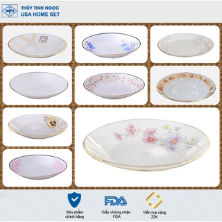 Đĩa tròn sâu viền vàng 22K các mẫu hoa văn và kích thước Thủy Tinh Ngọc USA Homeset cao cấp nhập khẩu chính hãng