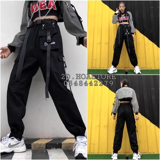 QUẦN JOGGER SUÔNG TÚI HỘP TẶNG KÈM ĐAI LƯNG CÀI KHÓA UNISEX MÀU ĐEN