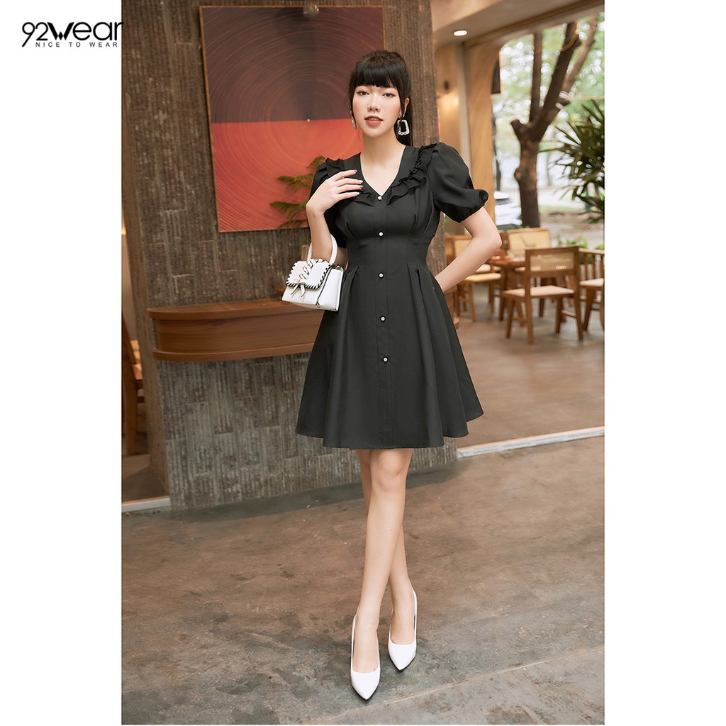 Đầm váy nữ công sở 92WEAR (2 MÀU) đủ size, dáng xòe ngắn tay cổ bèo hai tầng DEW0671 | BigBuy360 - bigbuy360.vn