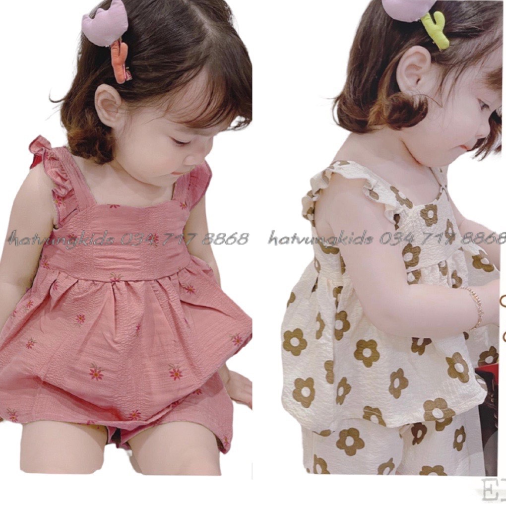 Đồ bộ bé gái - Bộ 2 dây hoa cúc vải đũi xốp siêu xinh cho bé gái 1-5 Tuổi