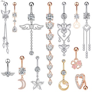 Alisouy 1 Thép Không Gỉ Bướm Mặt Trăng Trái Tim Cánh Giọt Nước Zircon Gợi Cảm Bụng Nhẫn Rốn Xuyên Nữ Nút Nhẫn Trang Sức