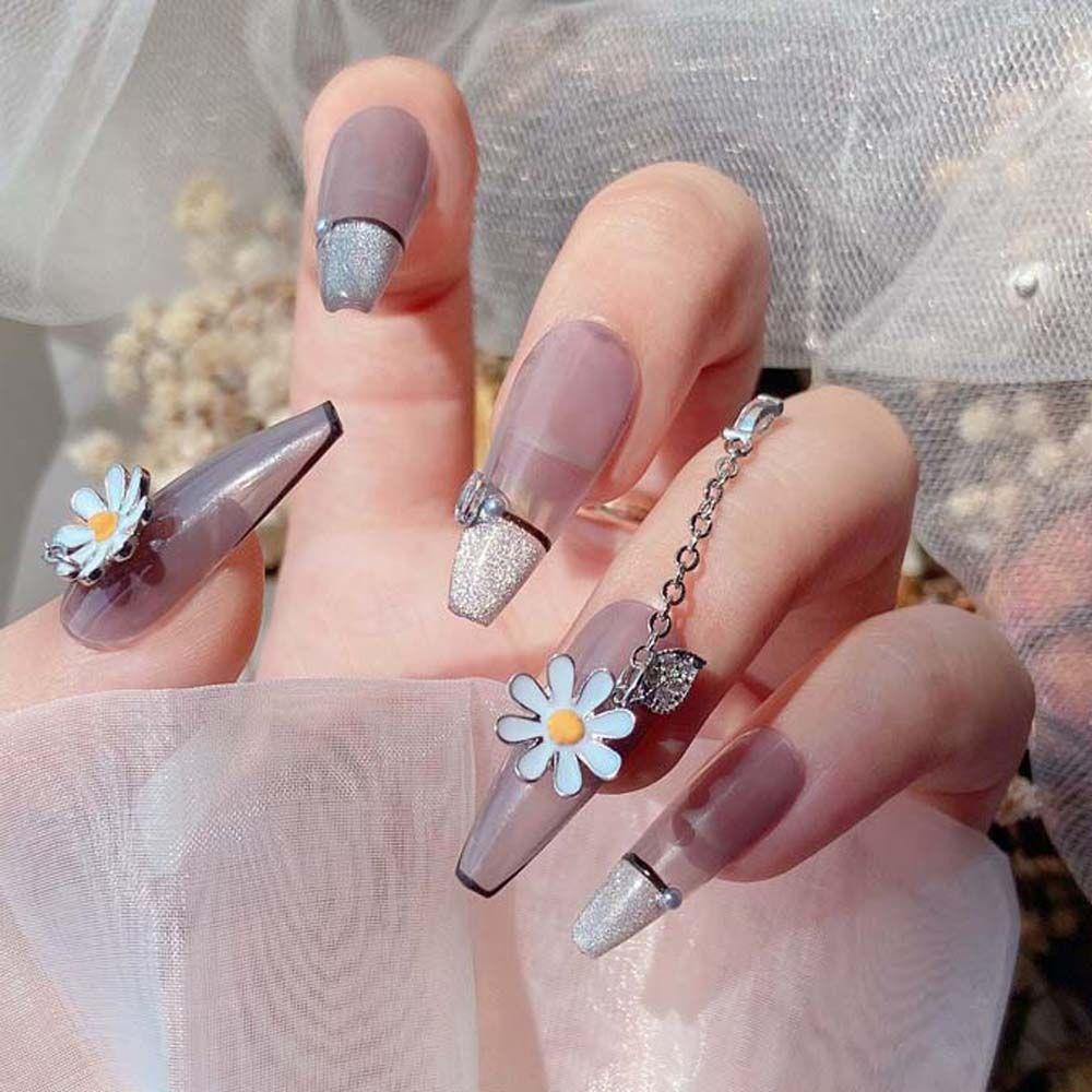 OCEANMAP Phụ Kiện Dây Xích Mặt Hoa Đính Móng Tay Nghệ Thuật Thời Trang Nhật Bản