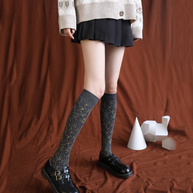 Tất Cotton Dài Qua Gối In Họa Tiết Hoa Nhỏ Phong Cách Harajuku Nhật Bản Cổ Điển Thời Trang Mùa Thu Cho Nữ
