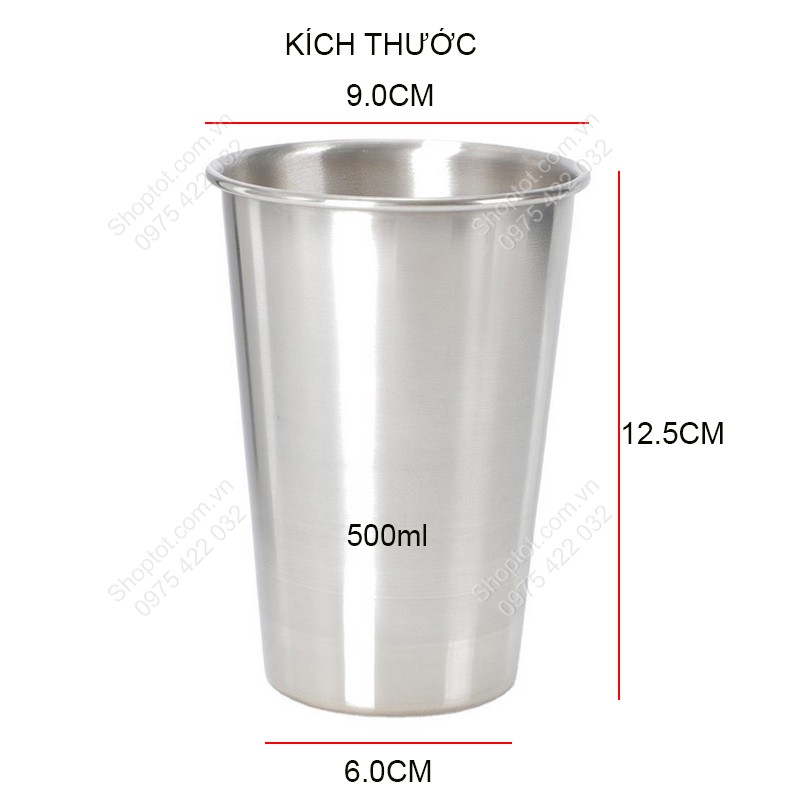 Cốc ly uống nước bằng inox 304 loại 1 lớp loại 320ml hoặc 500ml tùy chọn, dùng uống trà, uống sữa, uốn nước