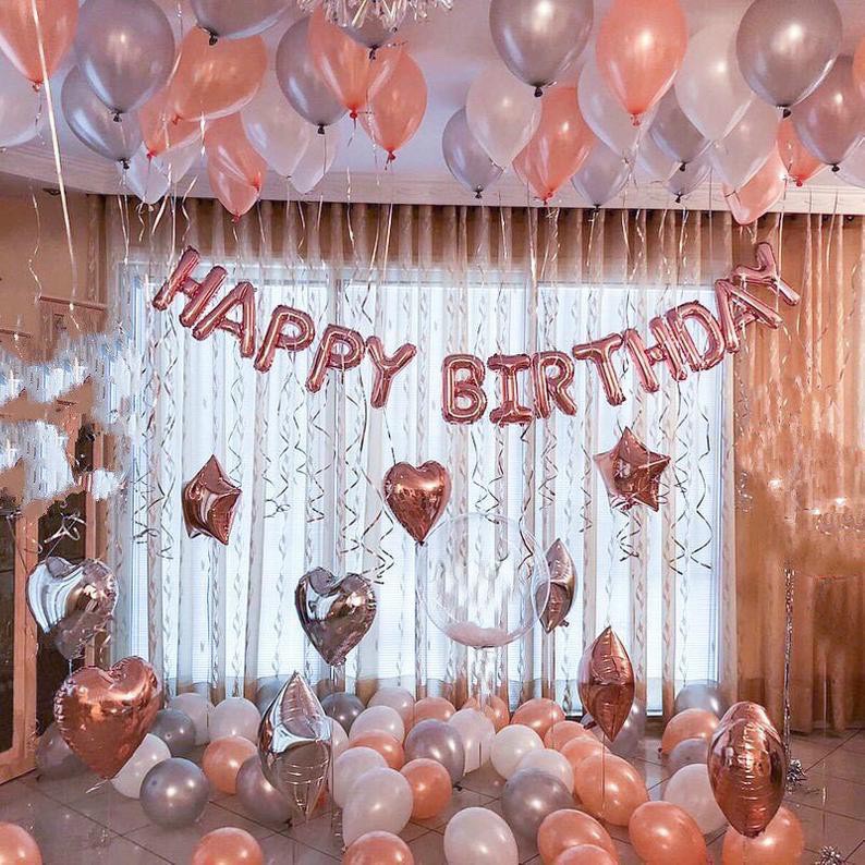 Set sinh nhật bóng tim tráng nhôm cực xịn tặng kèm bơm bong bóng