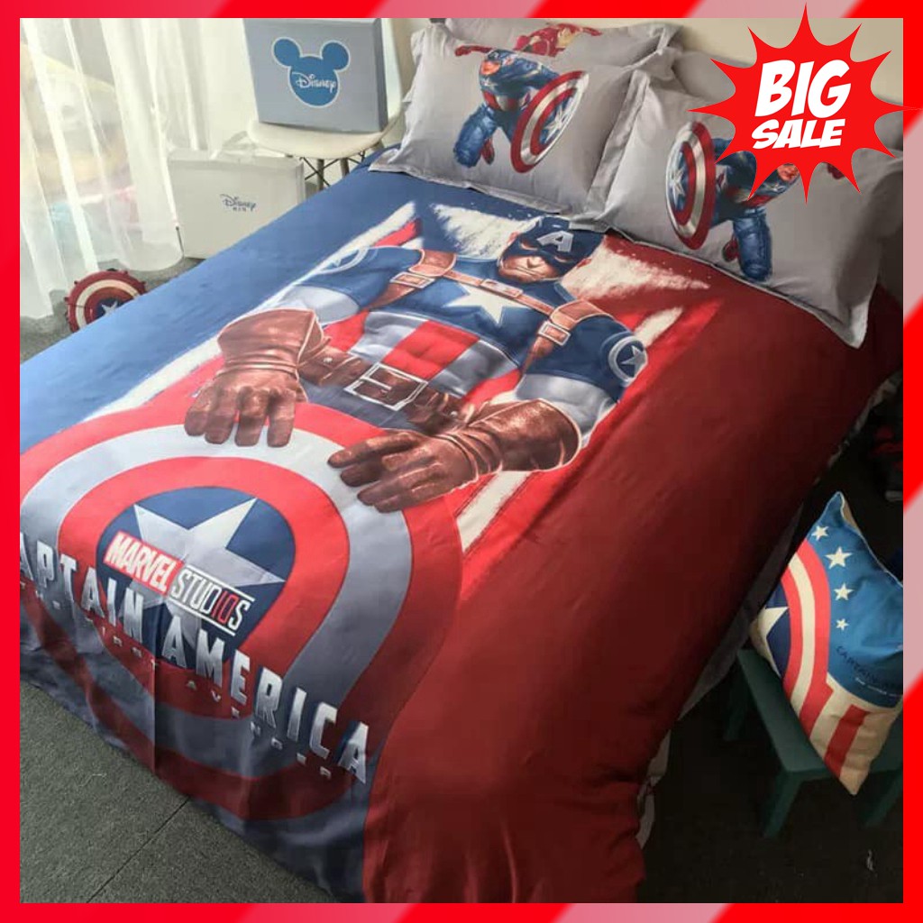 Bộ Chăn ga gối cotton 100% disney trẻ em mát mềm không bí xuất khẩu captain america