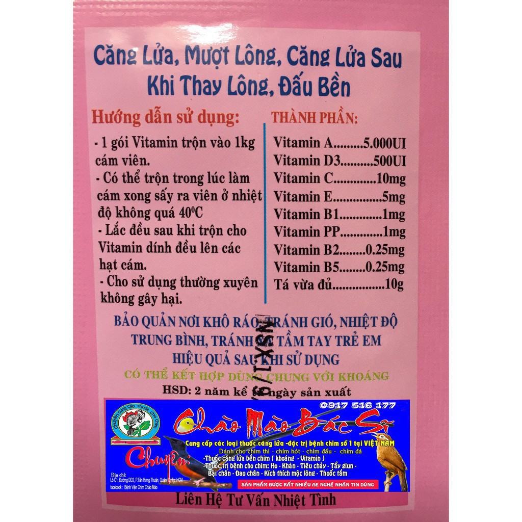 Thuốc tắm dành cho chim cảnh - Combo cho chim khỏe mạnh vitamin,khoáng, bại chân, ho hen,tiêu chảy, long đờm,mọc lông