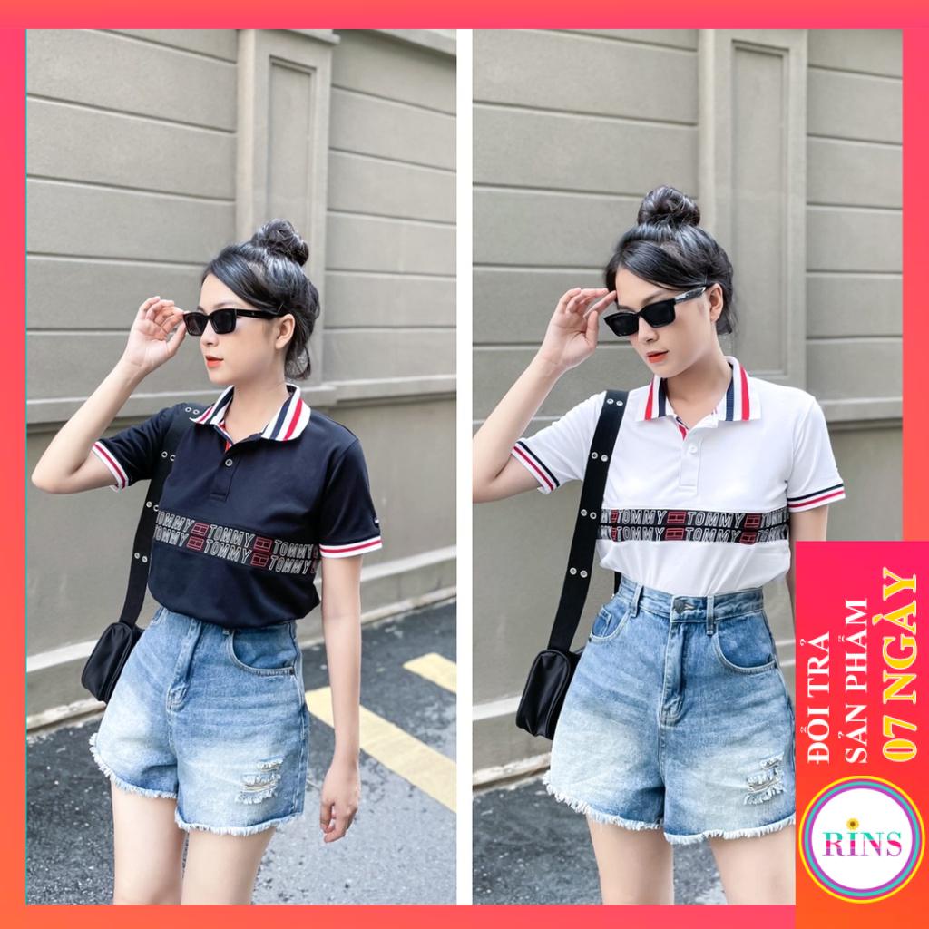ÁO THUN CỔ TRỤ ÁO POLO TOMMY ĐEN TRẮNG VNXK - COTTON CÁ SẤU 100%