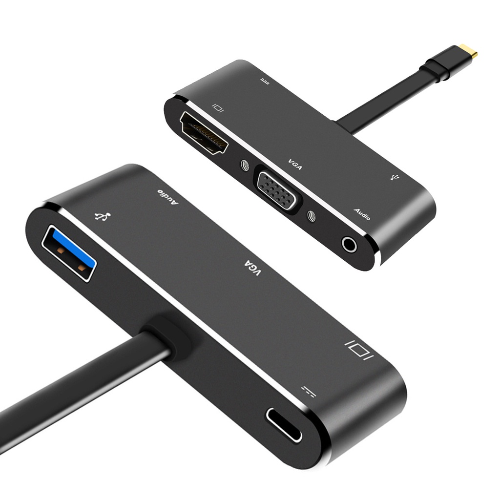 Thiết Bị Chuyển Đổi 5 Trong 1 Usb C Sang HDMI 4k VGA USB3.0 HUB PD 3.5mm Type-C Cho Laptop / Điện Thoại