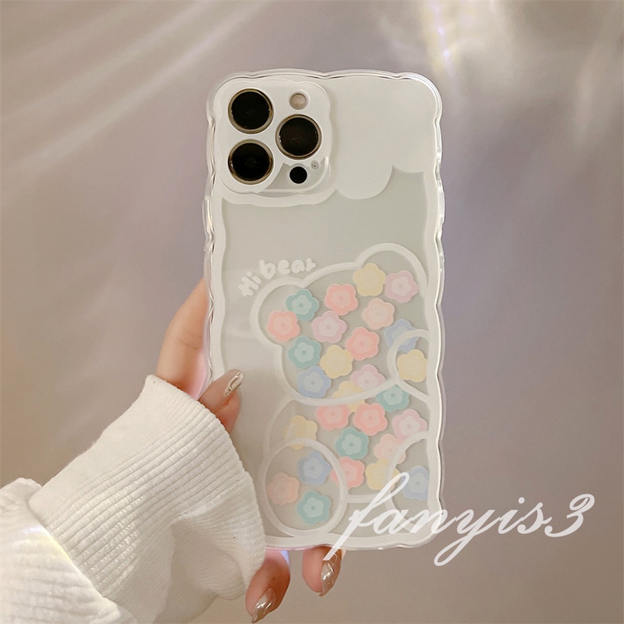 Ốp Điện Thoại TPU Silicon Mềm Viền Lượn Sóng In Hình Gấu Và Hoa Cho For iPhone 13 12 11 Pro Max X XR Xs Max 7 8 Plus SE 2020
