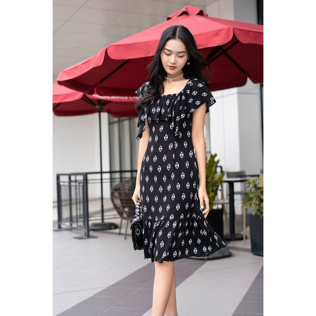 Đầm xòe ngắn tay bèo vai 20AGAIN DEW0756 | BigBuy360 - bigbuy360.vn