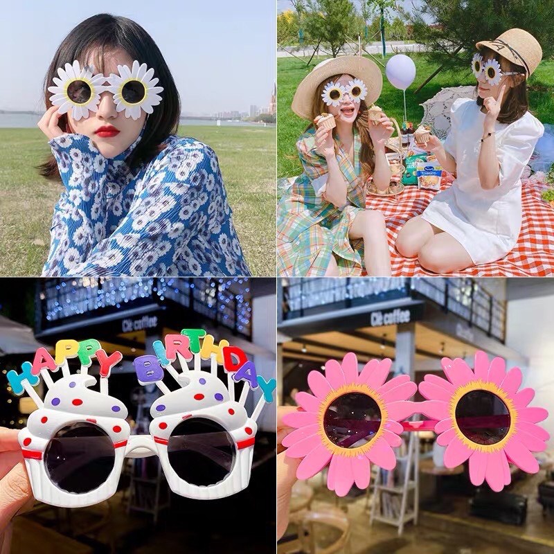 Kính thời trang hoa cúc sinh nhật Happy Birthday