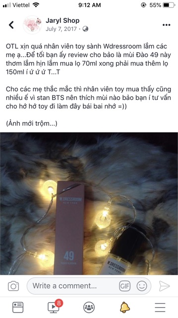 [Có bill] Nước hoa xịt thơm W.Dressroom New York mùi 49 đào 97 1985 candy bar 2004 quýt 1974 sữa chuối