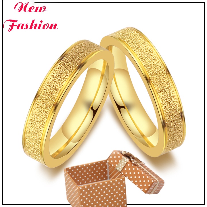 02 chiếc nhẫn cặp đôi tình nhân cao cấp phun cát mạ vàng lấp lánh - tặng hộp đựng xinh xắn