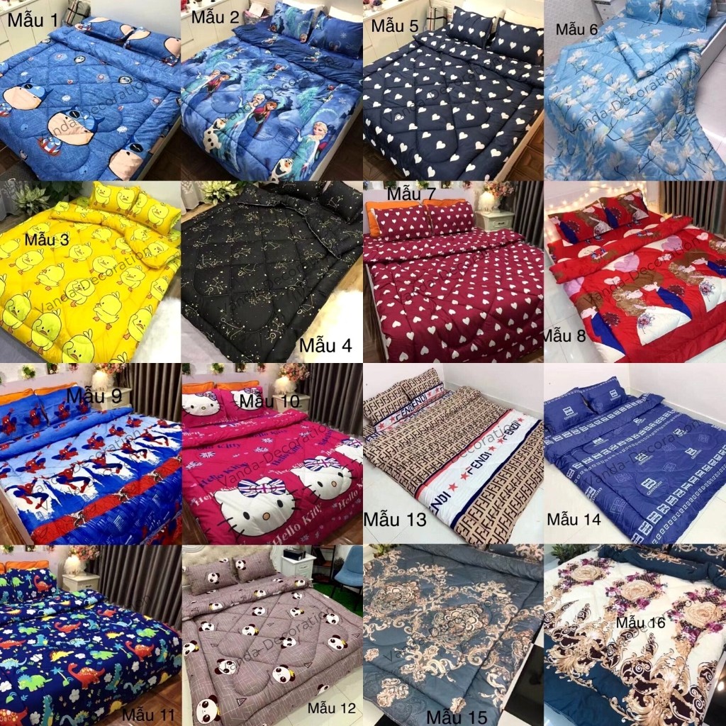 Bộ chăn PHAO ga gối 💖m6/m8💖 Cotton Poly 4 món gồm 2 vỏ gối , 1 drap , 1 chăn trần bông