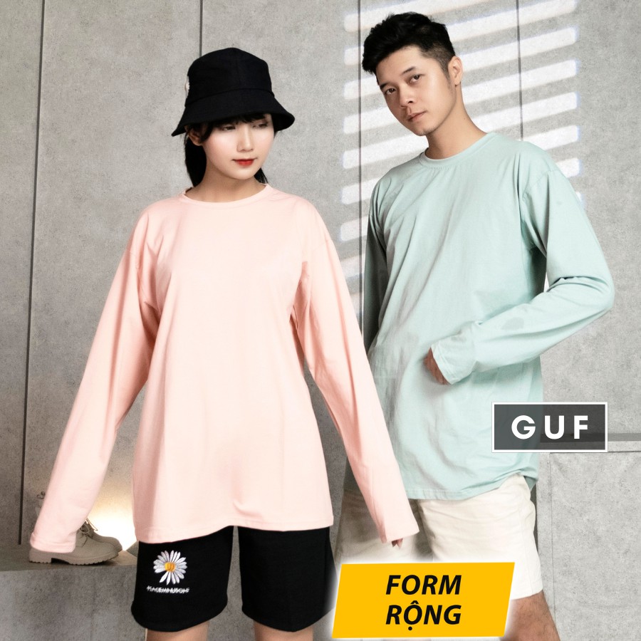 Áo Thun Tay Dài Nam Nữ Form Rộng Cổ Tròn Đủ Màu Đen Trắng Basic Chất Phông Cao Cấp Unisex Thương Hiệu GUF