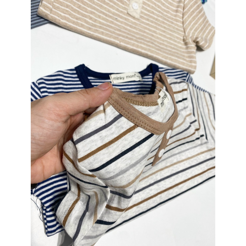 Bộ Cộc Tay COTTON HÀN MINKY MOM Áo Cổ Trụ Quần Túi Cho Bé TN-TR18
