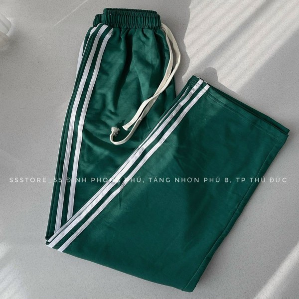 Quần suông thể thao 2 sọc rút dây bản to - Culottes ống rộng cạp cao trẻ trung, thiết kế năng động, thoải mái Ulzzang