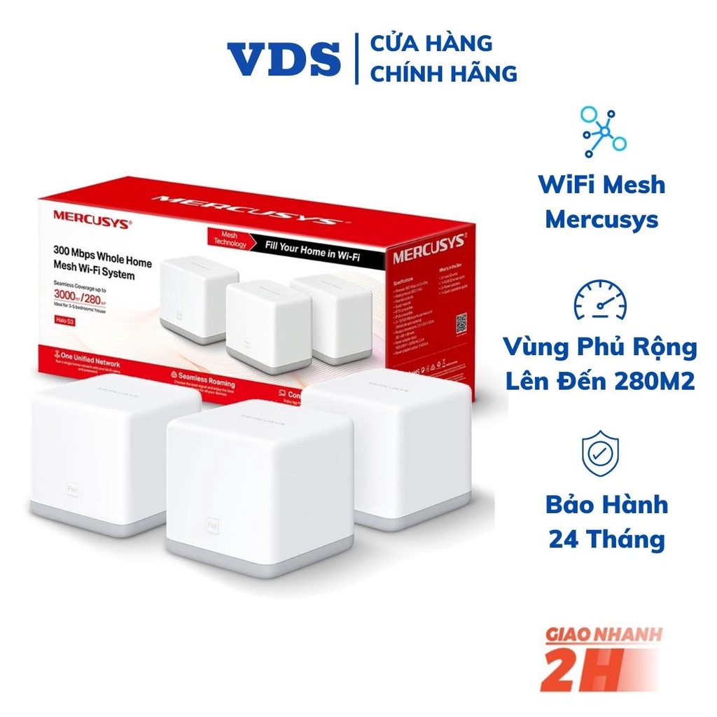 Wifi mesh Halo S3(3-pack) Mercusys cho gia đình cho độ phủ wifi tuyệt vời, hệ thống mesh wifi không dây cực tốt VDS shop