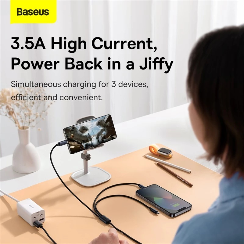 Dây Cáp Baseus 3 Trong 1 USB Sang M+C+L Cho Samsung iPhone Huawei
