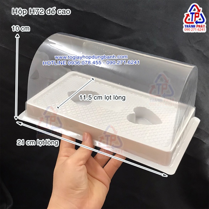 50 Hộp H72 đế cao đựng bánh bông lan cuộn lớn 21ccm