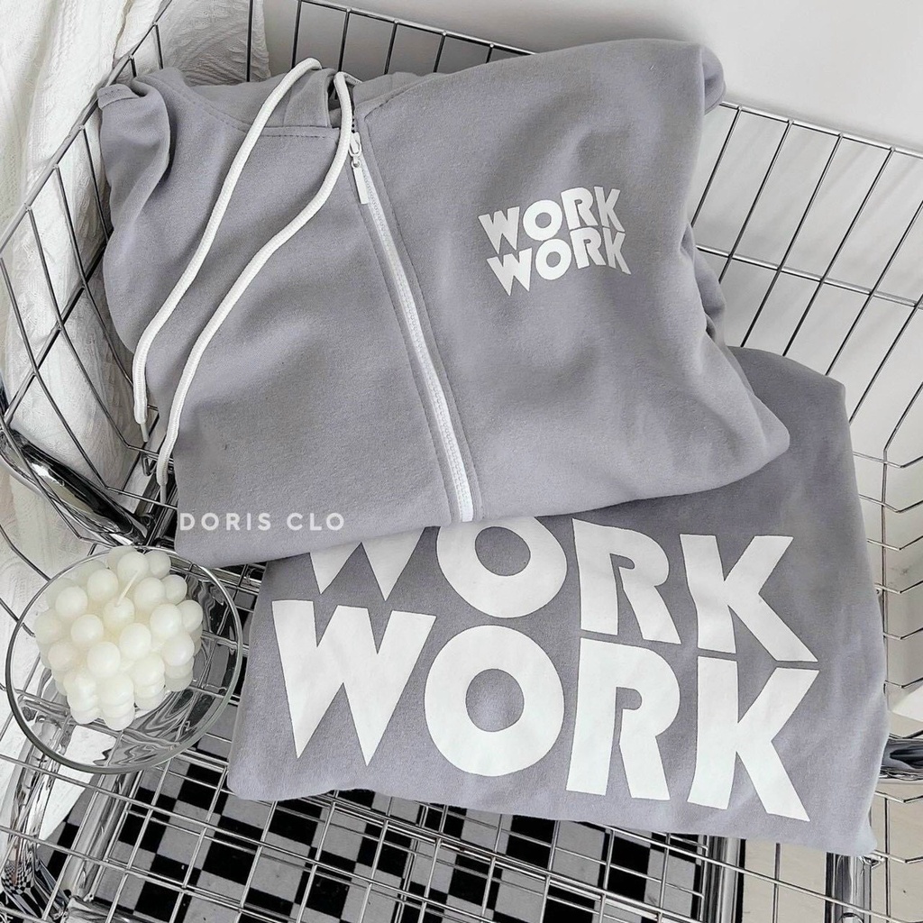 Áo Khoác Nỉ Bông Khóa Zip WORK Form Rộng Unisex Nam Nữ Couple Hottrend Ulzzang NUPAKACHI