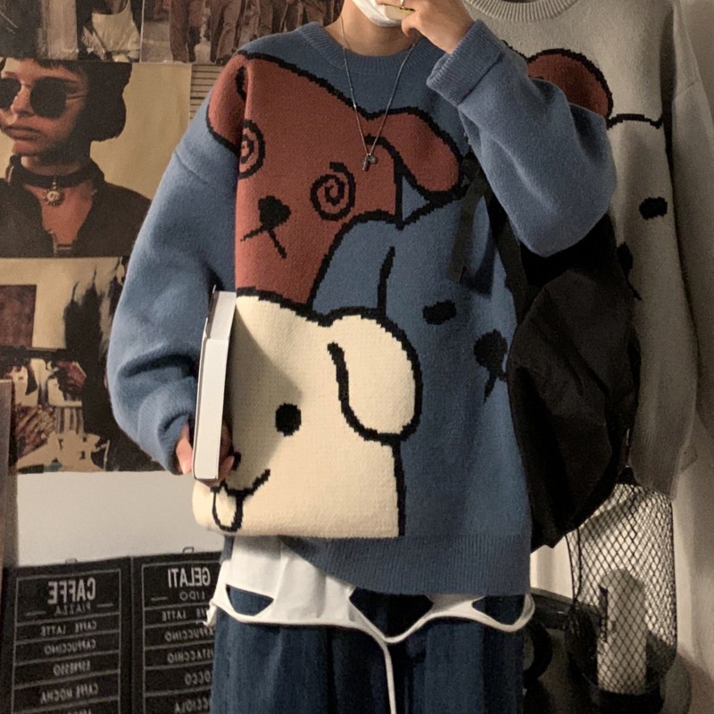 Áo Sweater Dệt Kim Dày Dặn Dáng Rộng Phong Cách Hàn Quốc Thời Trang Thu Đông Cho Nam Giới