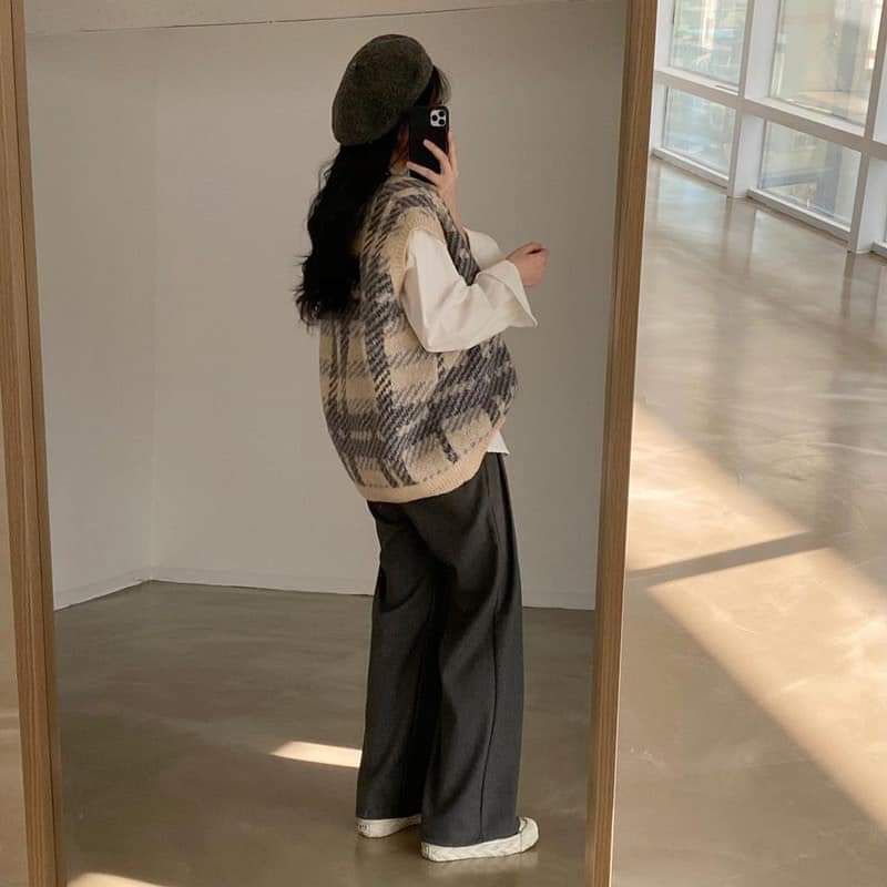 Áo Gile Len Kẻ Ulzzang phong cách Hàn Quốc 2 màu cực dày dặn