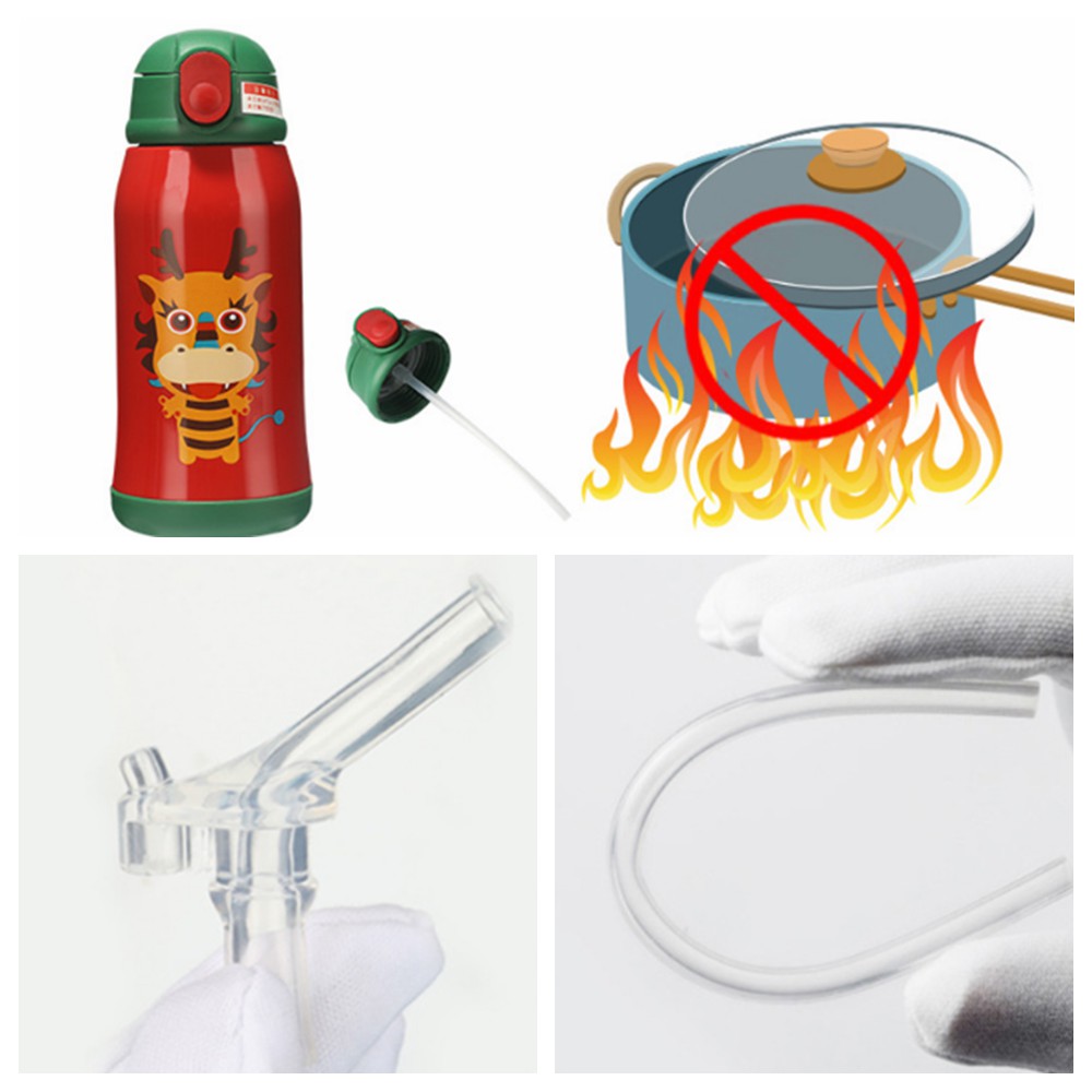 Bình Nước Giữ Nhiệt Hình Khủng Long Hoạt Hình Có Dây Đeo Cho Bé SUS304 600Ml