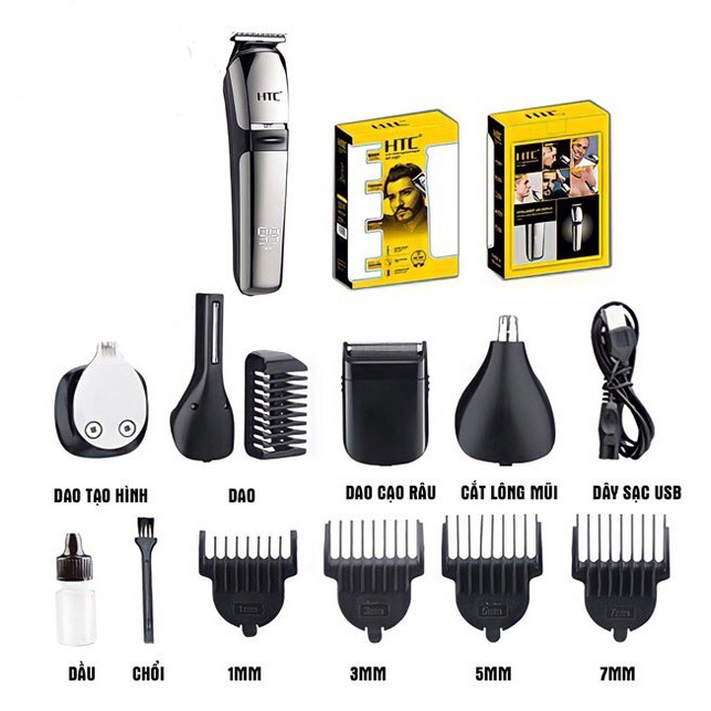 Tông đơ cắt tóc gia đình tặng kèm nhiều quà tặng, Máy cạo râu đa năng 4in1 cao cấp chống nước chính hãngHTC, sạc pin USB