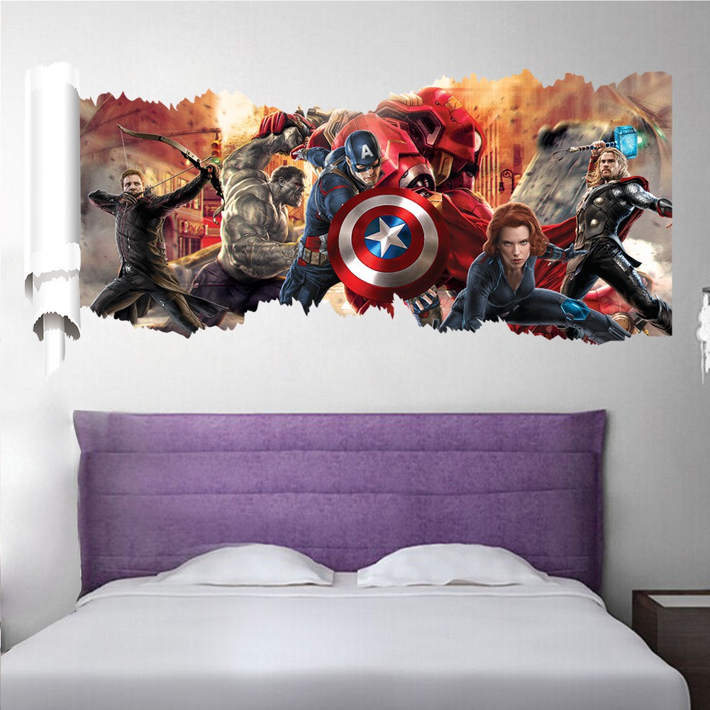 Tranh decal 3D ⚡ FREESHIP ⚡ Avengers - Decal dán tường Biệt đội siêu anh hùng (50 x 90cm) - decalamyshop