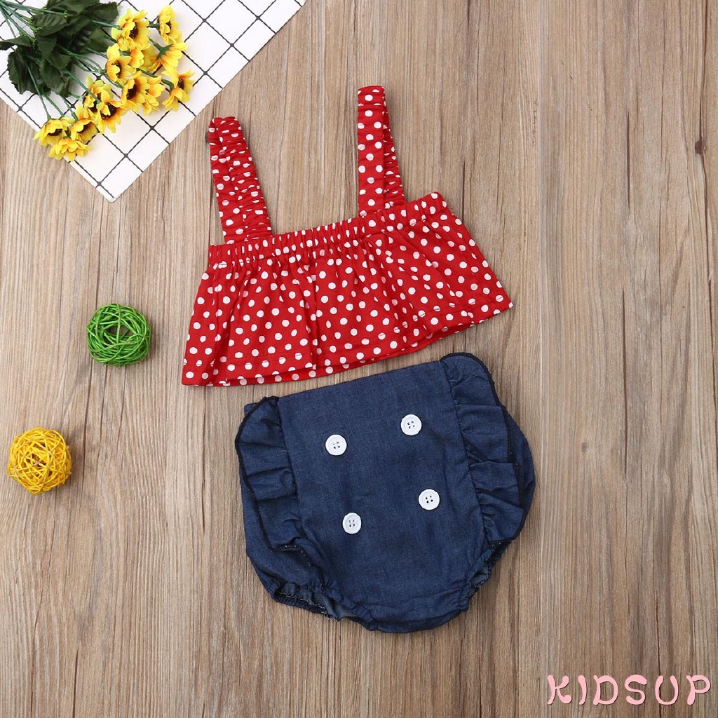 Set áo thun họa tiết chấm bi và quần short xinh xắn cho bé gái