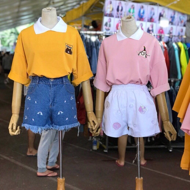 Áo thun cổ bẻ from dài dấu quần [ Hình thật treo sào]