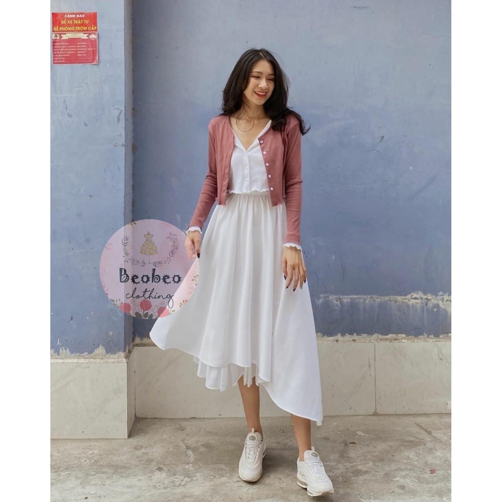 Set áo croptop tay dài phối nút 5 màu ulzzang