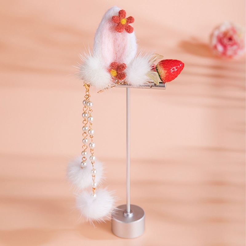 Kẹp Tóc Tua Rua Hình Tai Thỏ / Dâu Tây Đáng Yêu Dành Cho Nữ