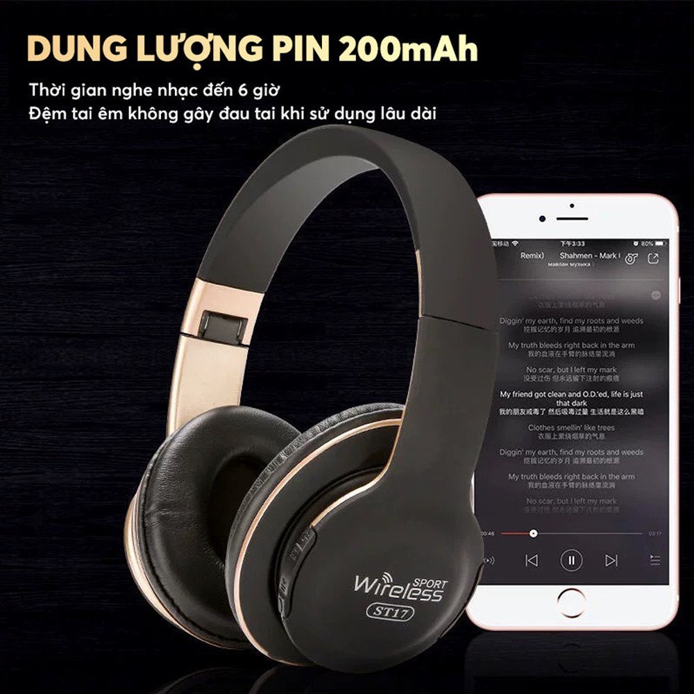 Tai nghe nhạc Headphone bluetooth chụp tai không dây có micro P17 Wireless GrownTech