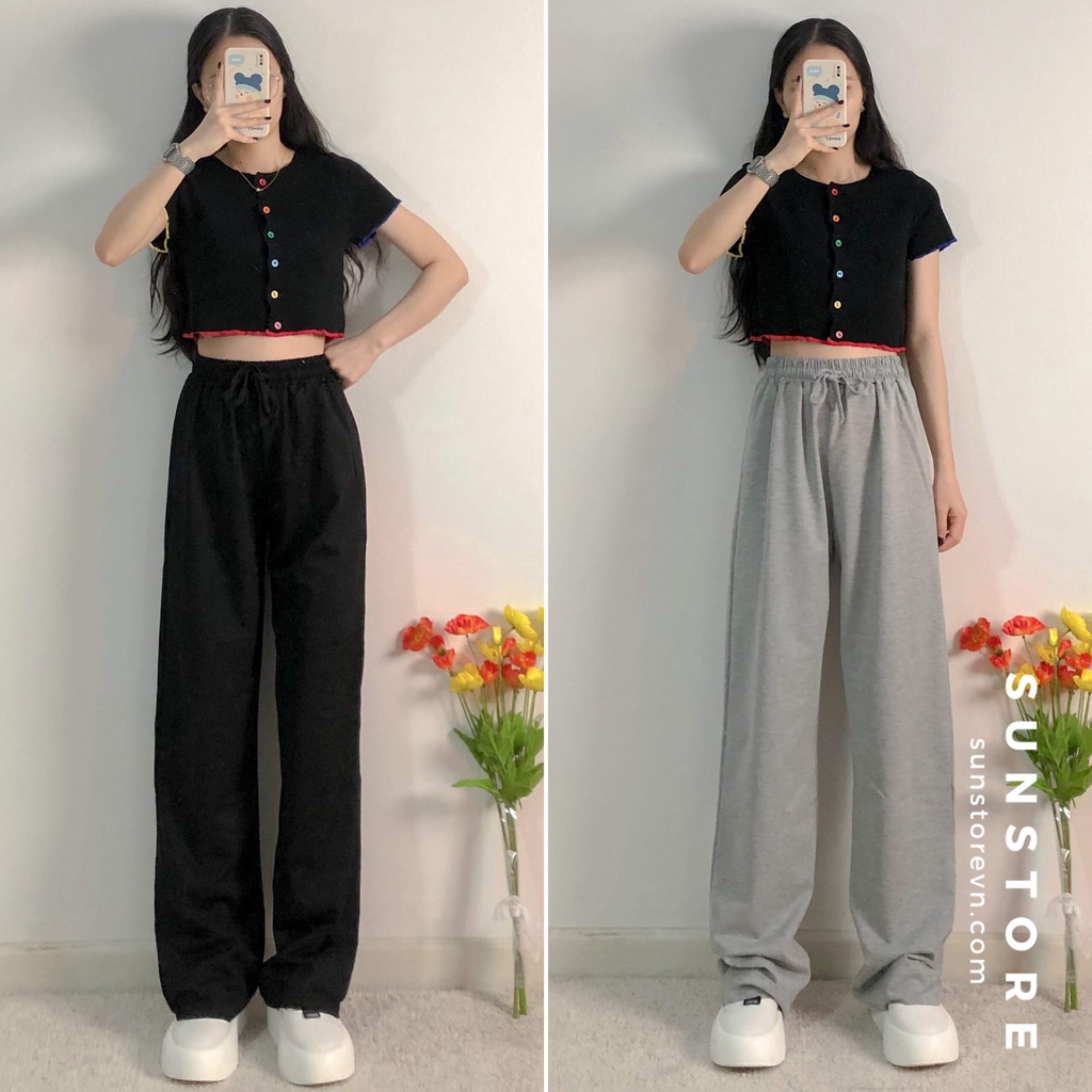 Quần culottes ống suông dáng dài chất thun quảng châu 2 màu xám và đen Ulzzang