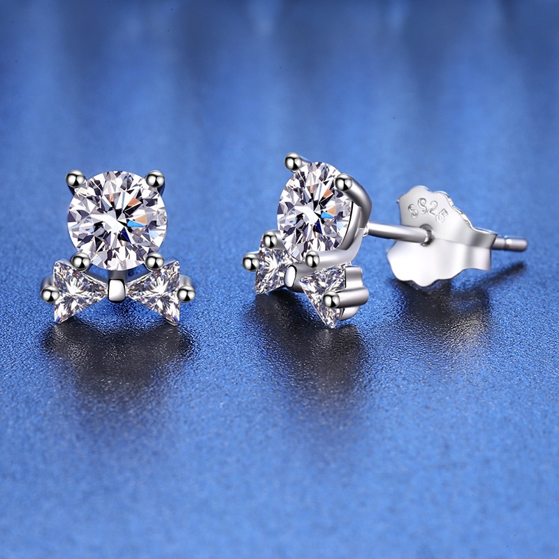 KHUYÊN TAI CECY BẠC Ý 925 - KIM CƯƠNG MOISSANITE BOW TIE 909M