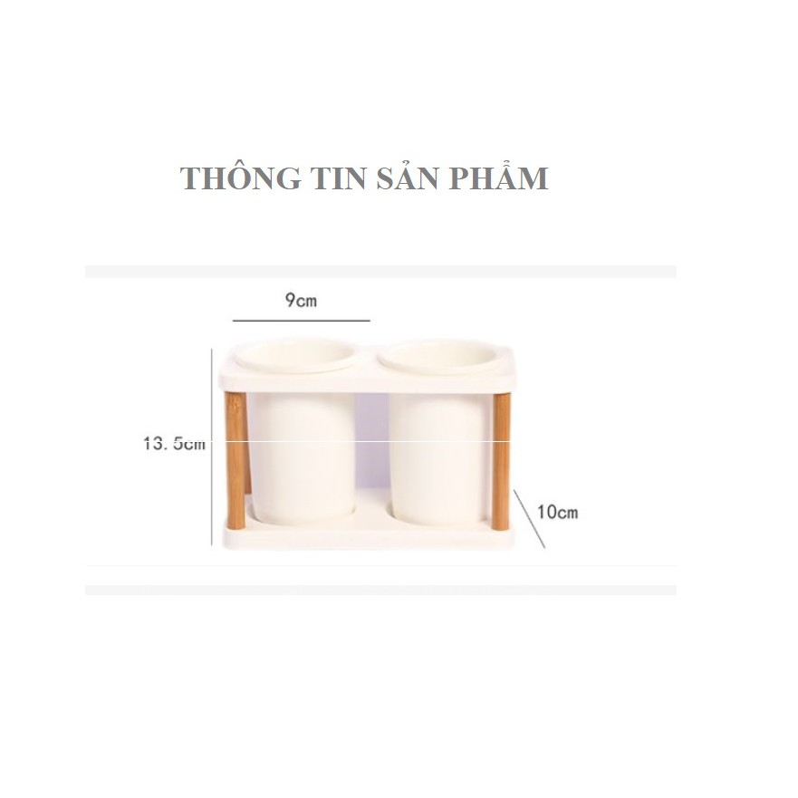 Khay ống đựng đũa thìa đôi sứ trắng decor