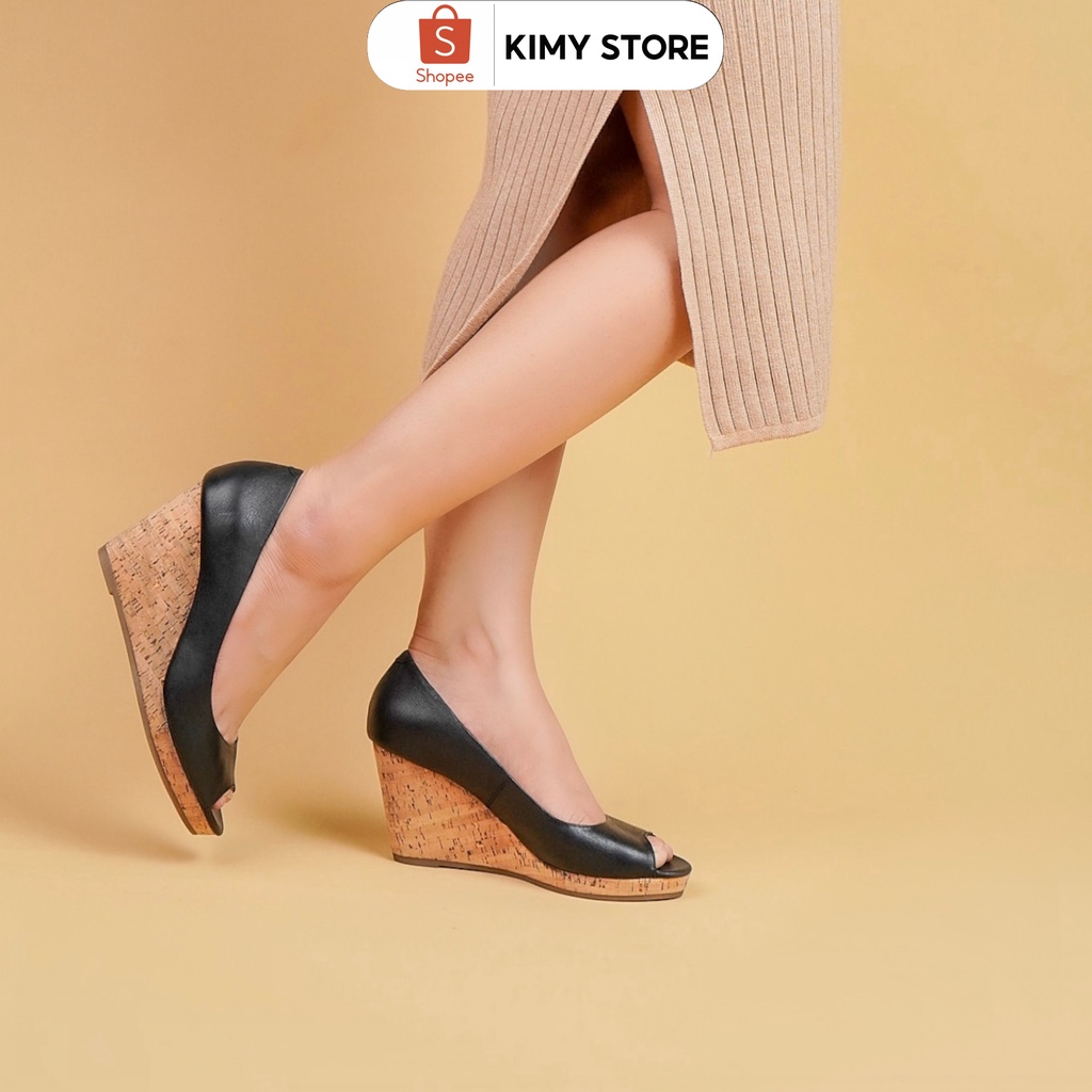 Giày cao gót 7p VNXK da bò, giày đế xuồng nữ da bò Ý gót cao 7cm - Kimy Store