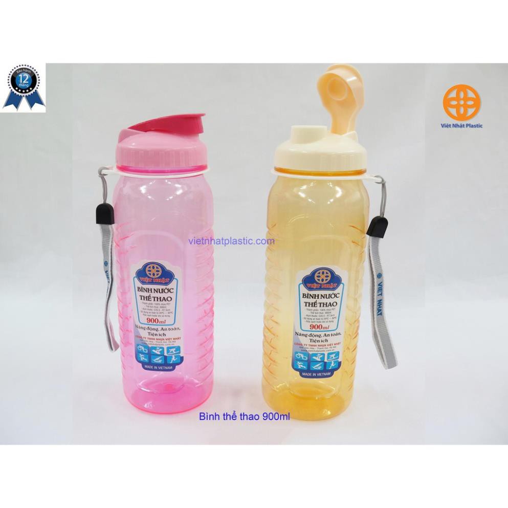 Bình nước thể thao 900ml nhựa Việt Nhật - Chai nhựa PET an toàn