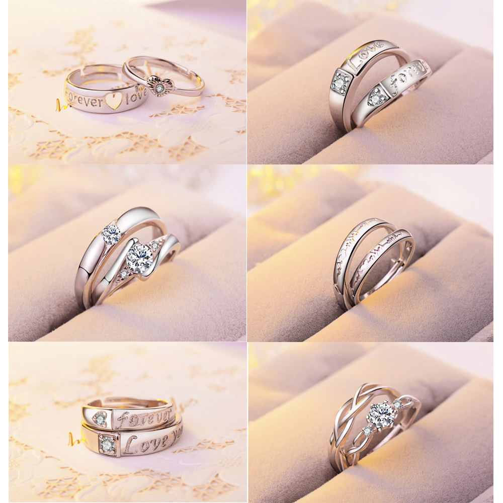 1 Cặp Quà Valentine Dễ Điều Chỉnh Lãng Mạn|Nhẫn Cưới Mạ Bạc Cho Cặp Đôi|Hình Trái Tim