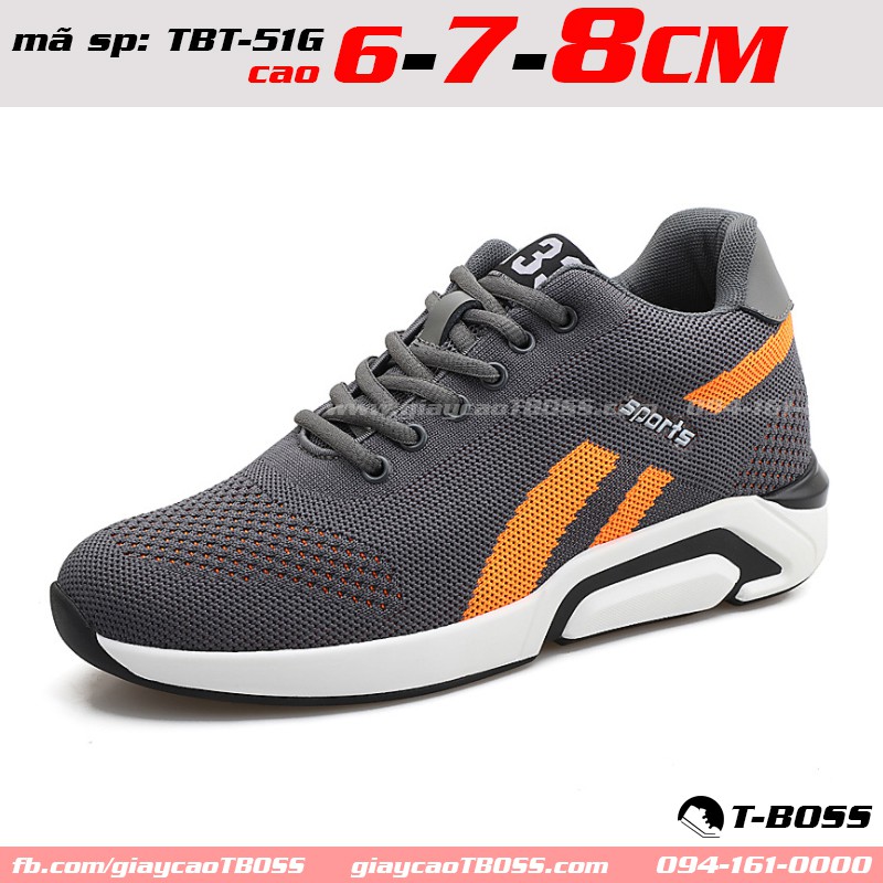 [SP CHẤT LƯỢNG] - giày Thể Thao nam tăng chiều cao 6cm - 7cm - 8cm T-BOSS - Mã sản phẩm TBT-51G - Màu xám ghi