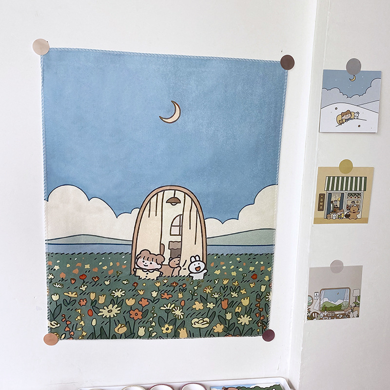 Ins Wind Cartoon Background Cloth Small Dormitory Wall Decoration Net Red Room Layout Bedside Cloth Wall Covering LQZGM