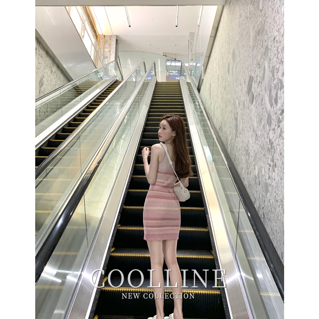 Cocory vn Đầm Dệt Kim Hai Dây Dáng Ôm Họa Tiết Kẻ Sọc Thời Trang Quyến Rũ Cho Nữ