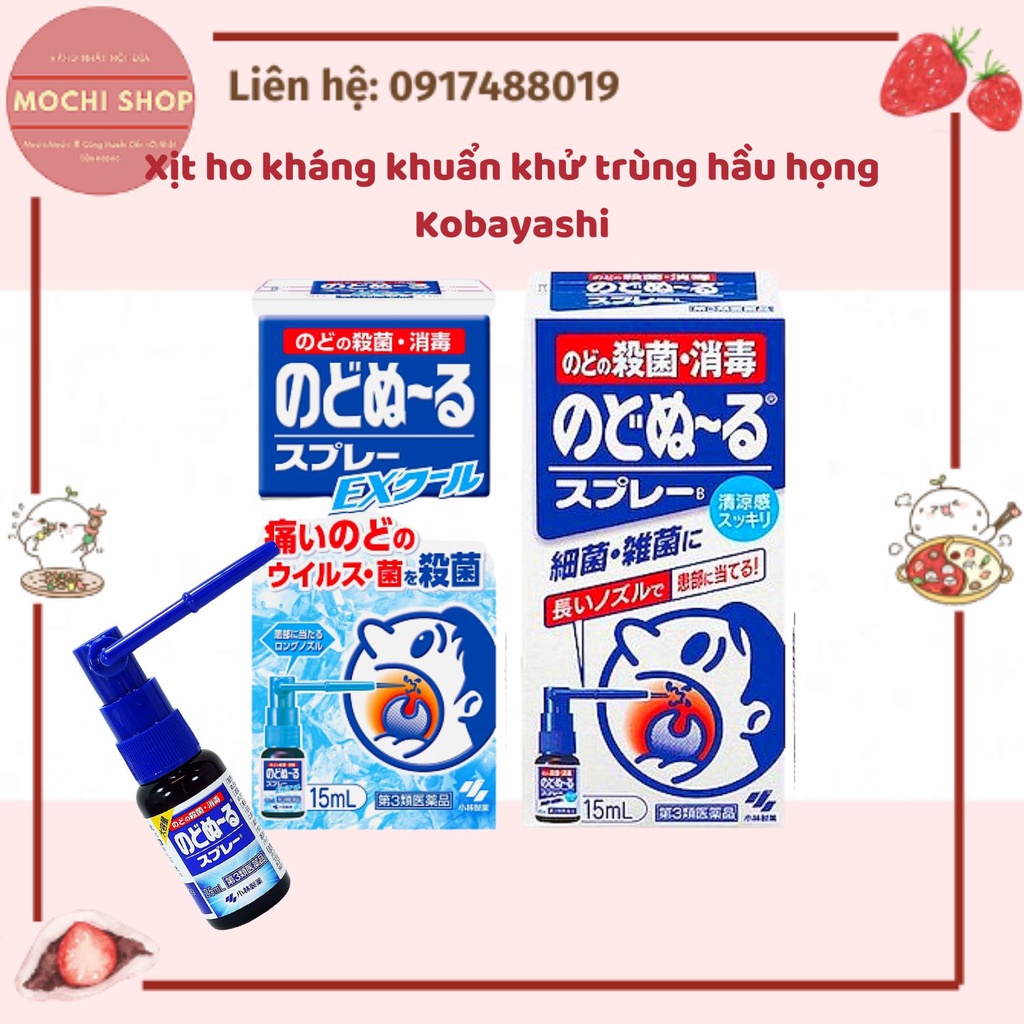 Xịt ho kháng khuẩn khử trùng hầu họng Kobayashi 15ml Vị Bạc Hà