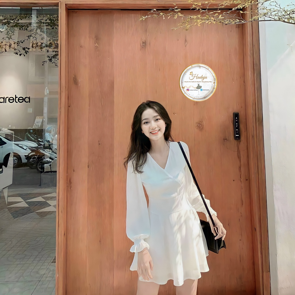 Váy nữ xòe 🌸 trắng dạo phố Hadaja đầm thiết kế cao cấp có lót chất vải cotton tôn dáng sang trọng VX05