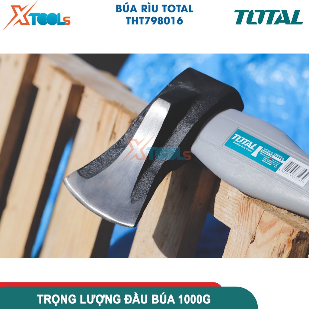 Búa rìu 1000g TOTAL THT798016, búa rìu có trọng lượng 1000g, đầu rìu được rèn thả, xử lý nhiệt, thép-CHÍNH HÃNG-XTOOLS