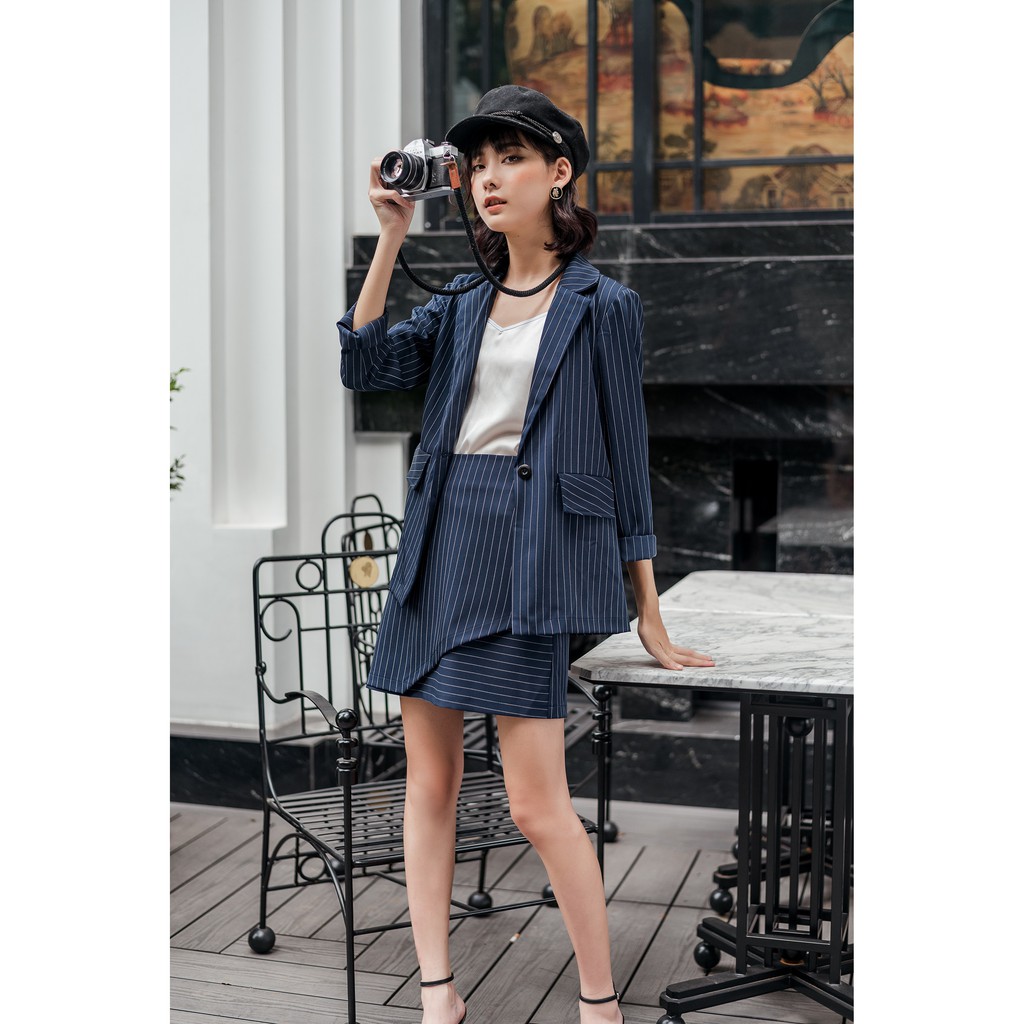 [HÀNG CÓ SẴN]Set vest nữ thiết kế Mosohali STRIP BLUE trẻ trung năng động (Áo vest + Chân váy)