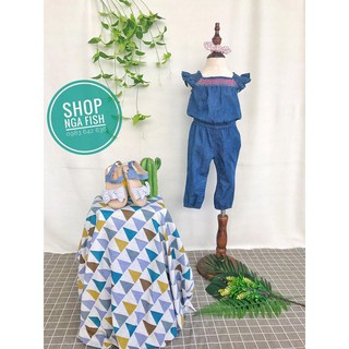 Jumpsuit Place denim cổ thêu